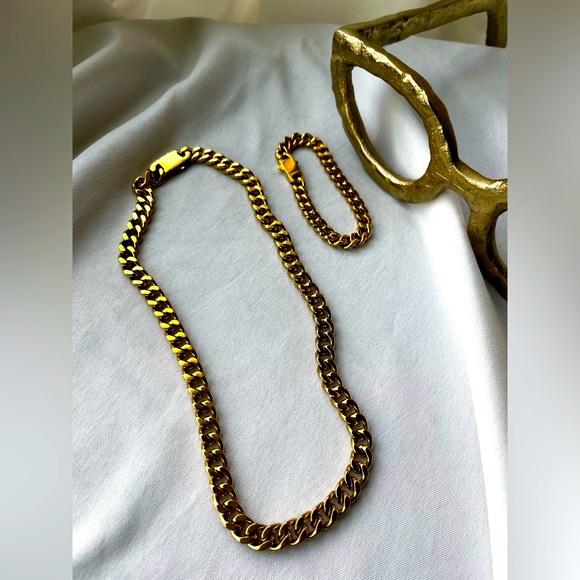 Stainless Steel 18K Gold Plated Necklace and Bracelet - Picture 2 of 6